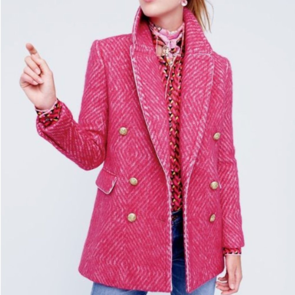 J. Crew DIAMOND TWEED COAT SORBET IVORY Coat Size 0